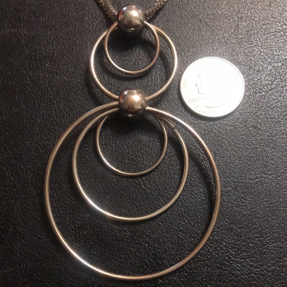 Mika Signed Silver Double Drop Circle Necklace - image 4